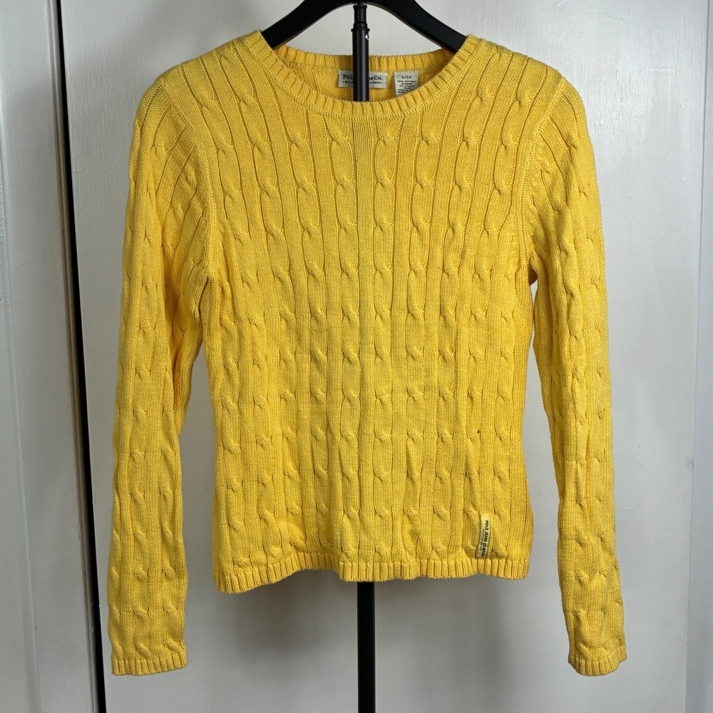 Polo Jeans Co Ralph Lauren Yellow Cable Knit Sweater Womens Small Crew Neck